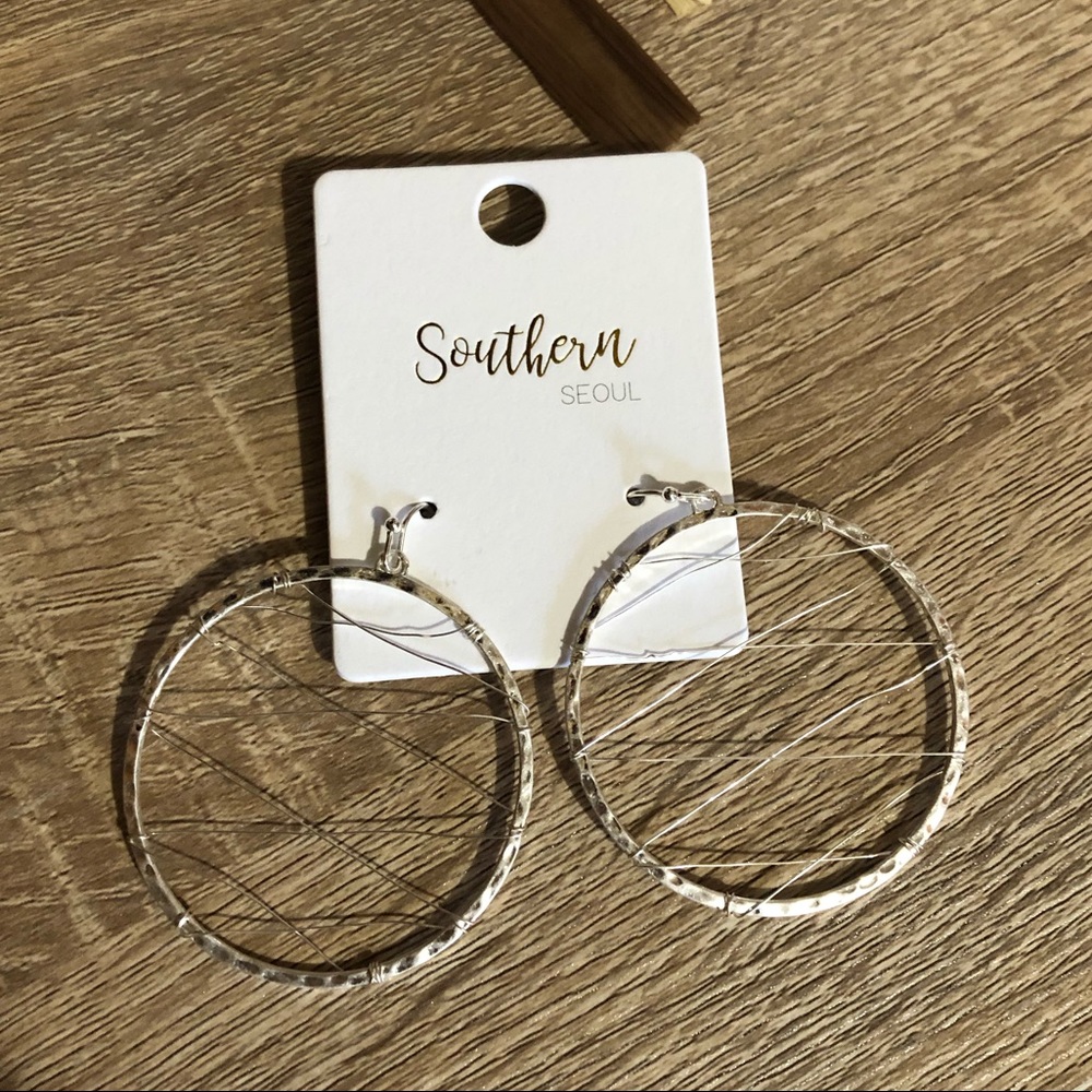 Wire Wrapped Hammered Round Earrings
